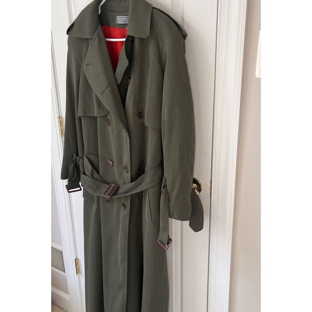 Vintage Long Green Coat Novelti Adorable Junior Trench Coat Size 9/10 - Picture 7 of 9